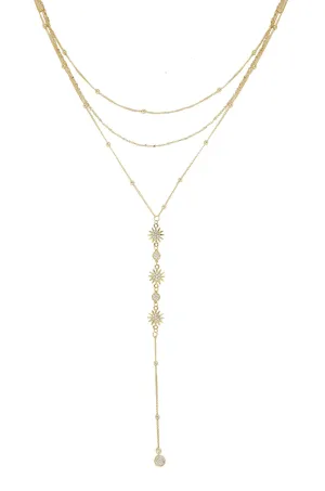 Sunburst 18k Gold Plated Layered Lariat Necklace