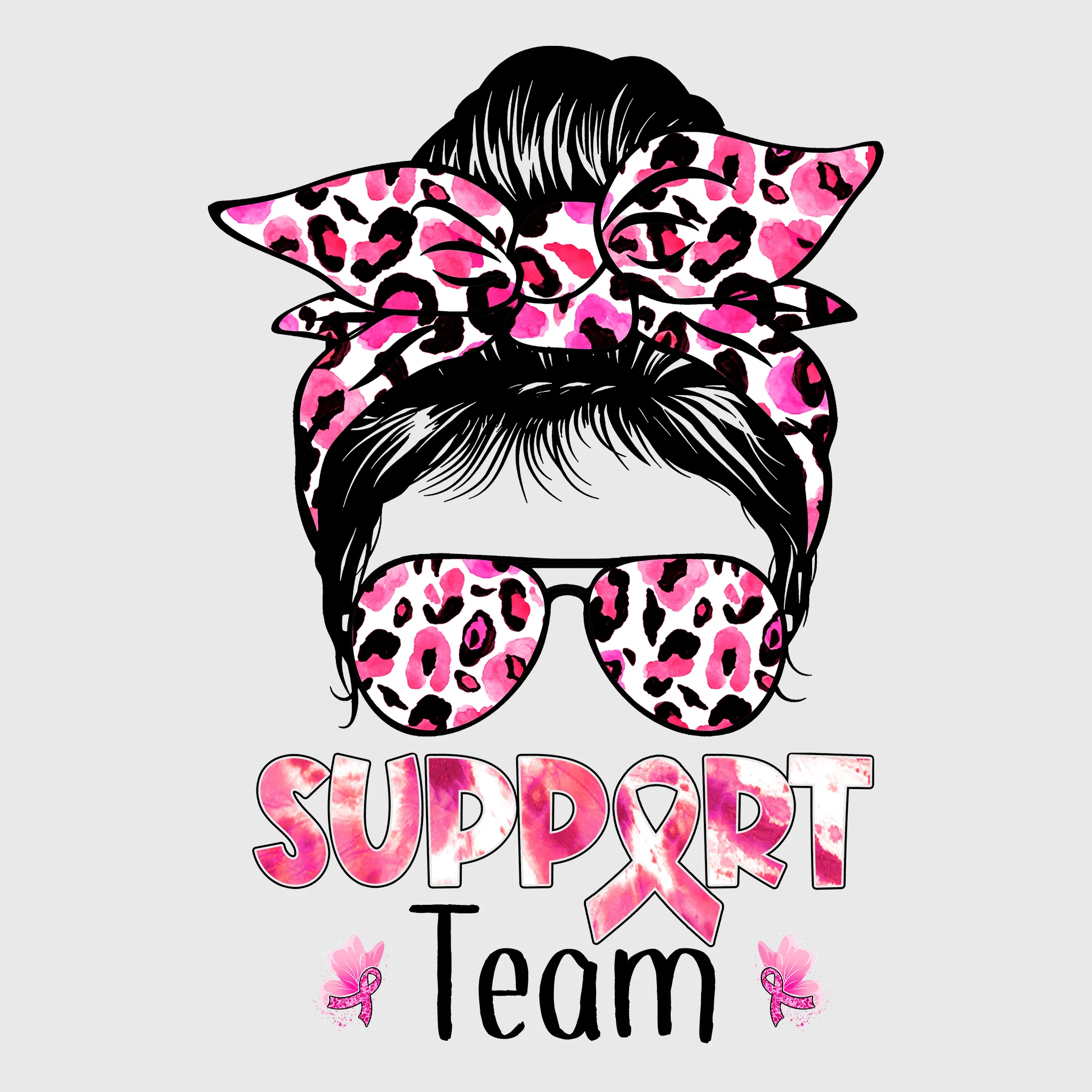 Support Leopard Bandana Pink Ribbon Transfer