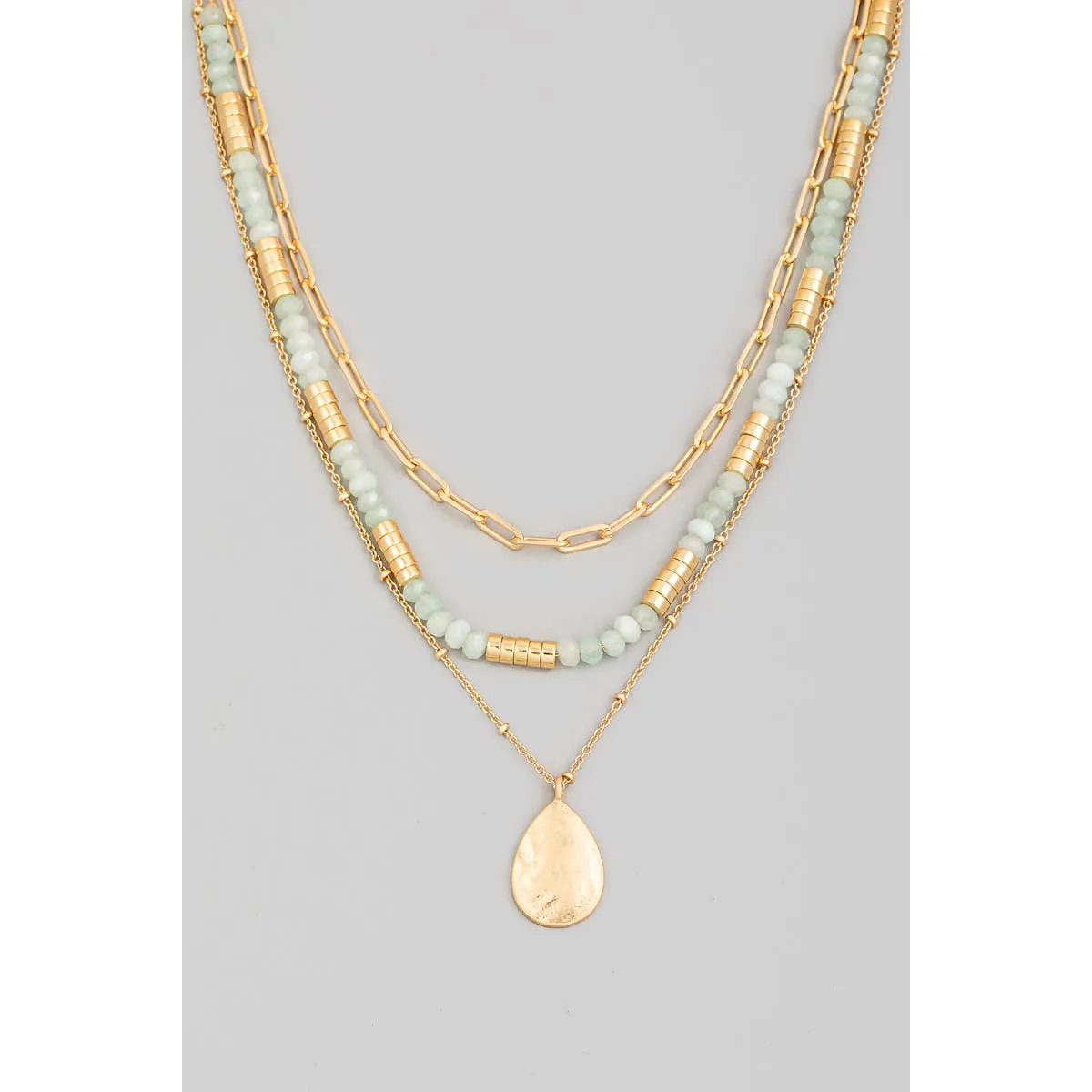 Tear Drop Charm Layered Beads Chain Necklace | Stuffology Boutique