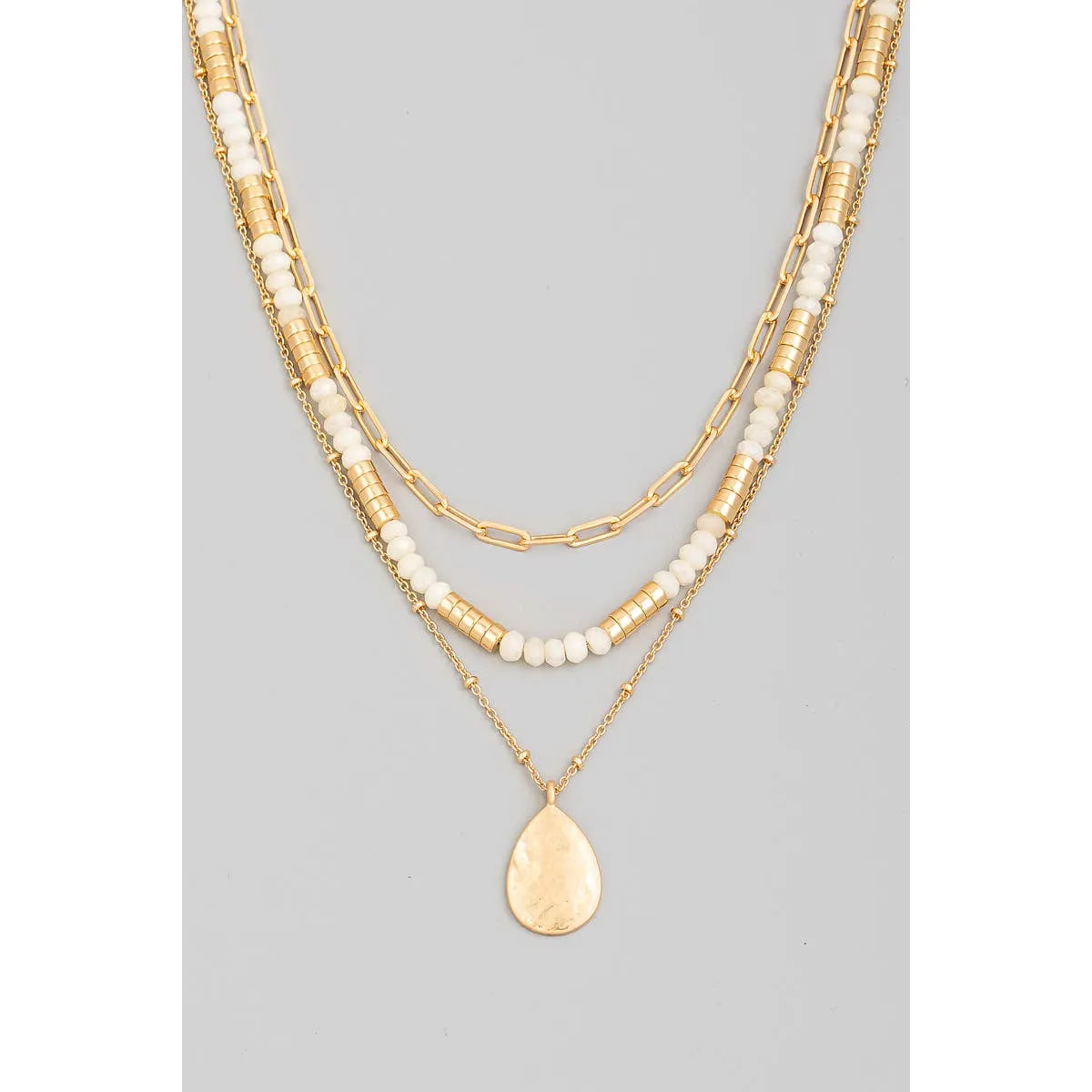 Tear Drop Charm Layered Beads Chain Necklace | Stuffology Boutique