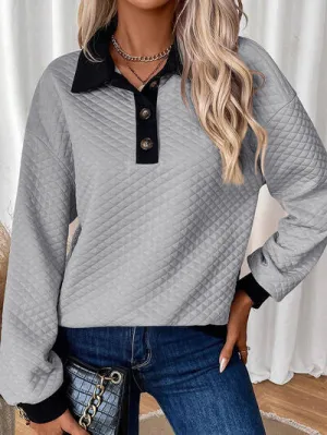 Textuur Kwartknoop Sweatshirt met Lange Mouwen