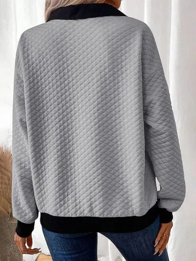 Textuur Kwartknoop Sweatshirt met Lange Mouwen