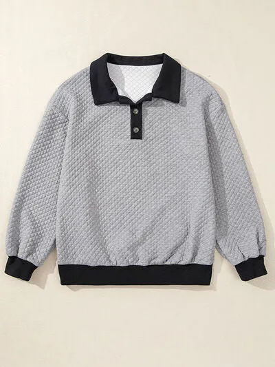 Textuur Kwartknoop Sweatshirt met Lange Mouwen