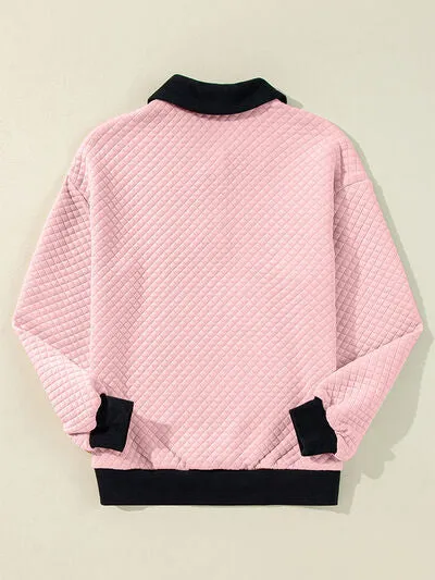 Textuur Kwartknoop Sweatshirt met Lange Mouwen