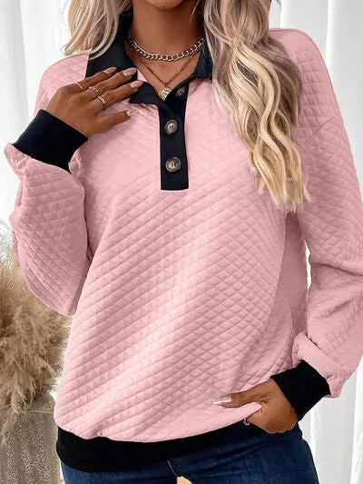 Textuur Kwartknoop Sweatshirt met Lange Mouwen