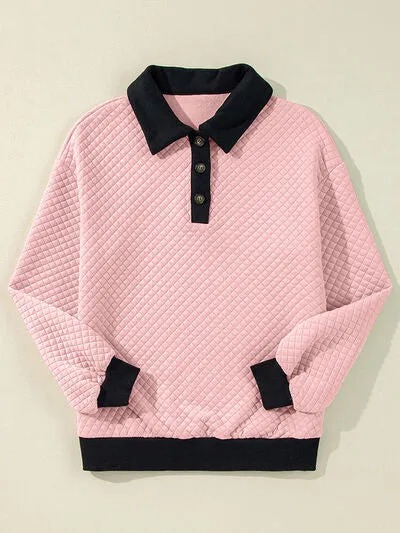 Textuur Kwartknoop Sweatshirt met Lange Mouwen