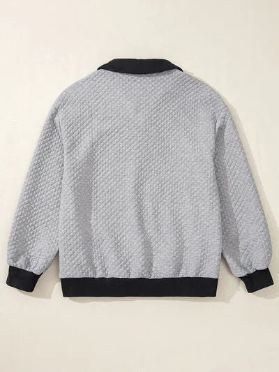 Textuur Kwartknoop Sweatshirt met Lange Mouwen
