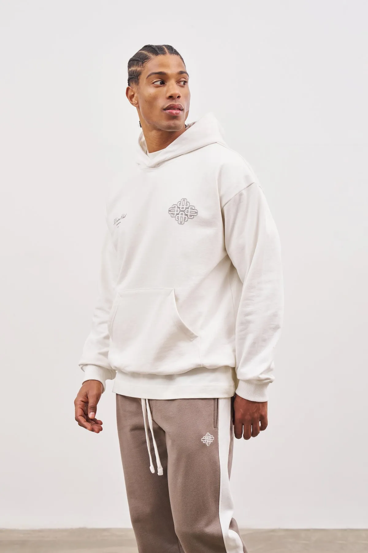 The Couture Club Emblem Outline Hoodie Off White