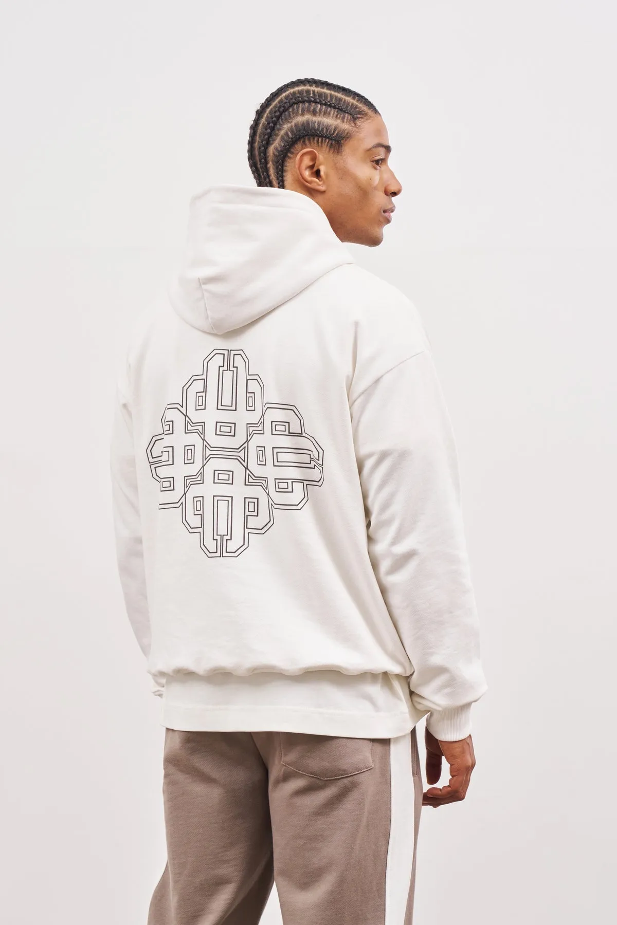 The Couture Club Emblem Outline Hoodie Off White