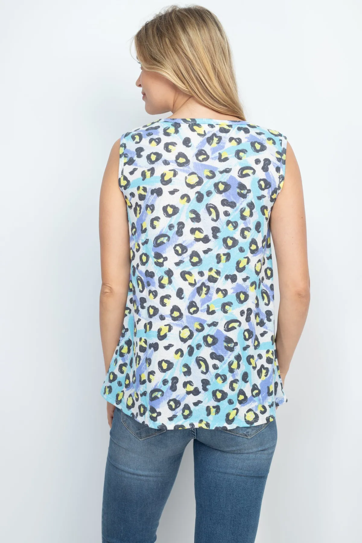 Thermal Tie Dye Leopard Keyhole Tank Top