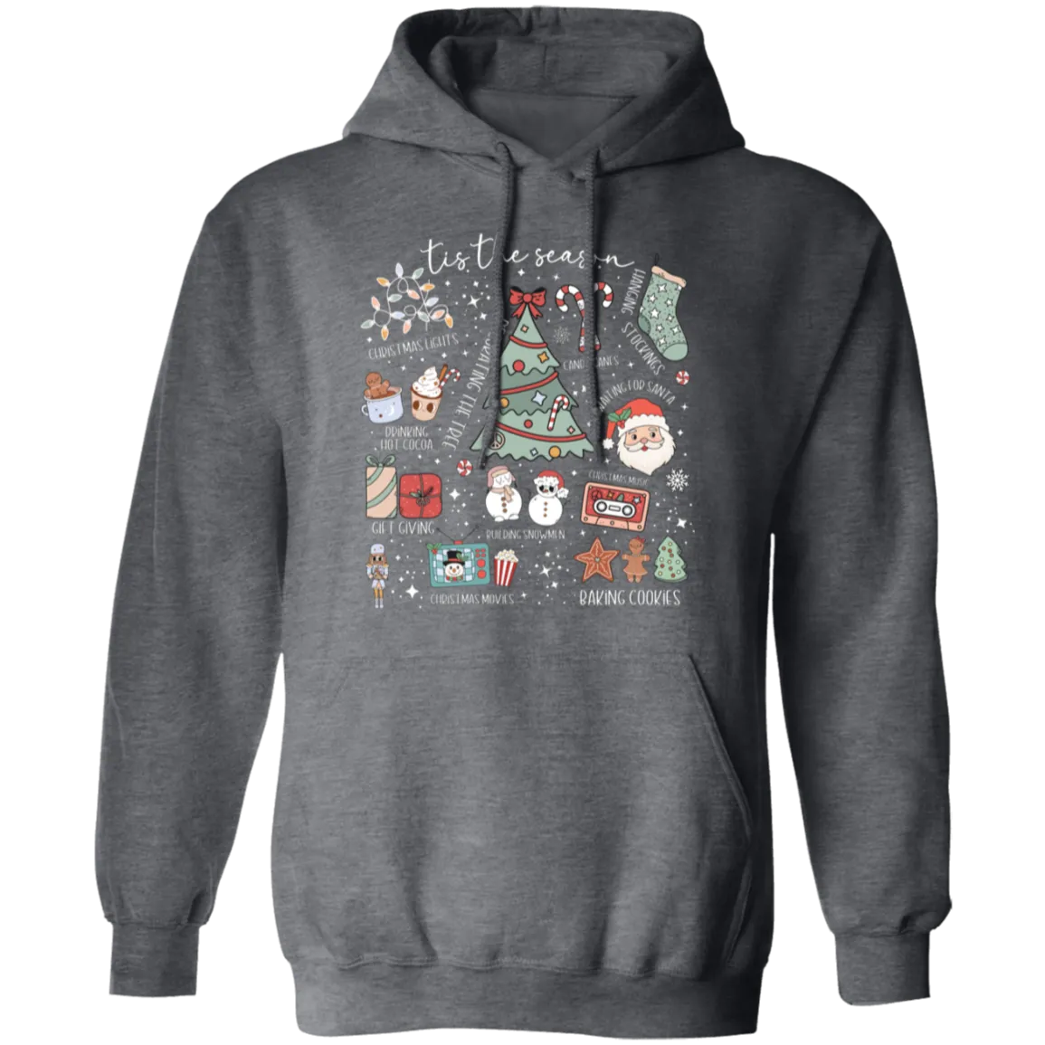 'Tis the Season Retro Christmas Hoodie – Gildan Pullover with Vintage Holiday Icons