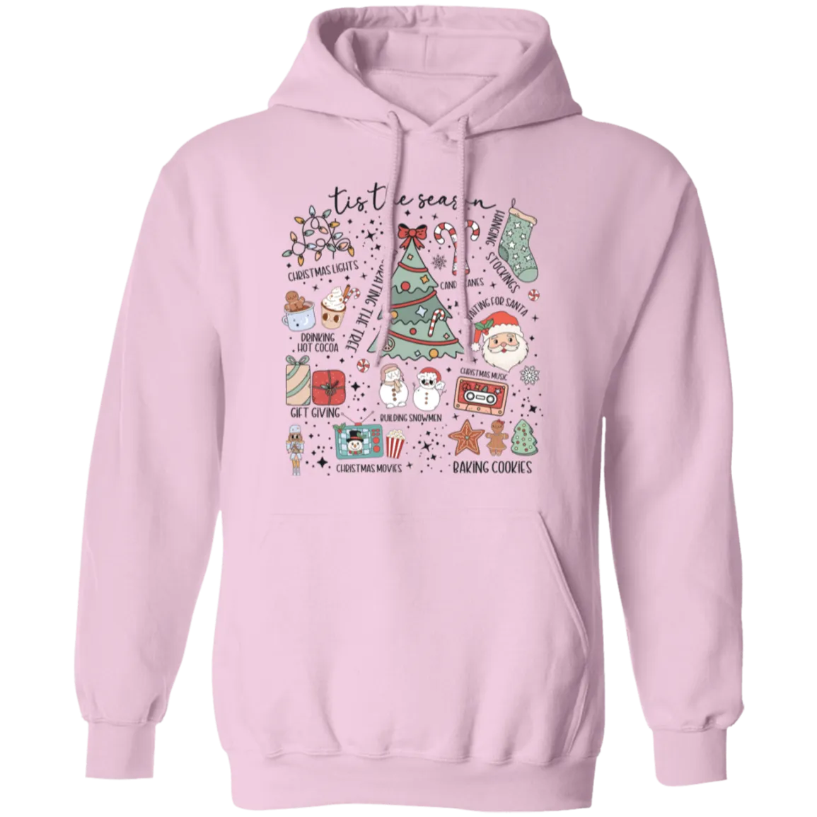 'Tis the Season Retro Christmas Hoodie – Gildan Pullover with Vintage Holiday Icons