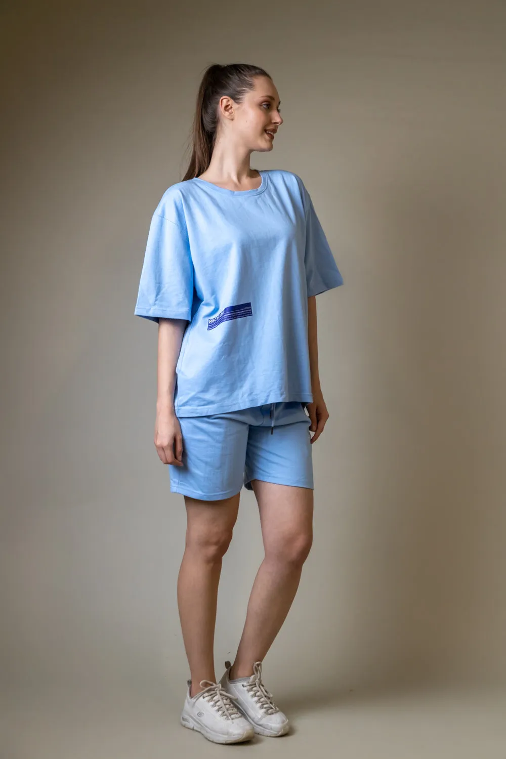 Tranquil Sky Blue Oversized T-shirt Shorts Co-Ord