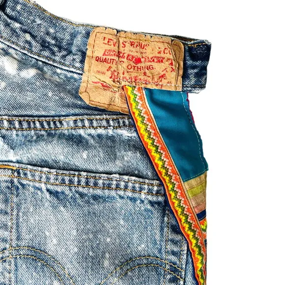 Tricia Fix Vintage Levi's 501 High Rise Cut Off Jean Shorts Side Cut Out RARE 2
