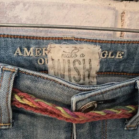 Upcycled Handmade Jean, Denim Cut-off Shorts Embellished floral lace Size 6 AEO