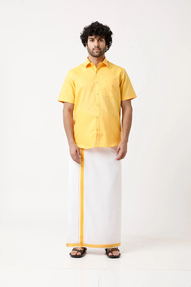 Varna - Yellow  Single Layered Dhoti With Fancy Borders For Men | Uathayam