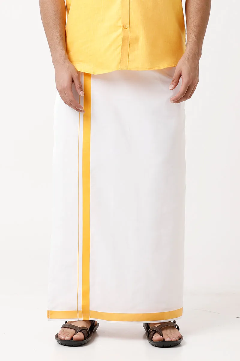 Varna - Yellow  Single Layered Dhoti With Fancy Borders For Men | Uathayam