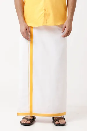 Varna - Yellow  Single Layered Dhoti With Fancy Borders For Men | Uathayam