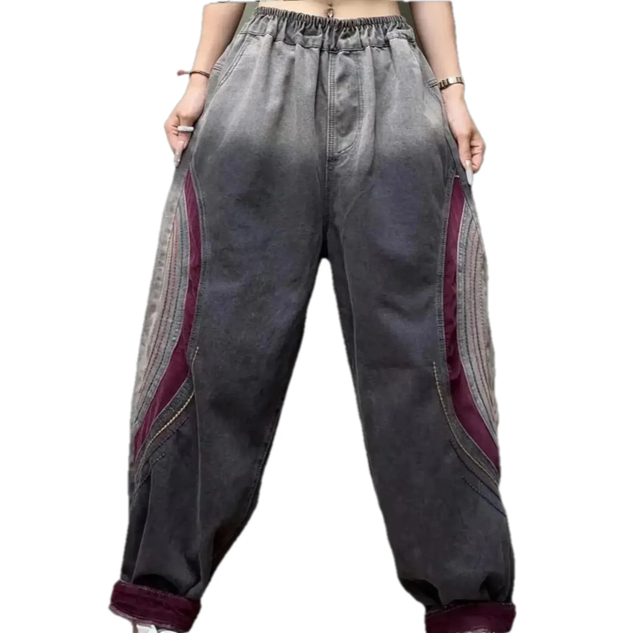 Velvet trim and boho women's denim joggers