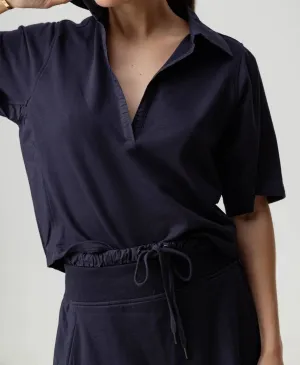 Venus Short Sleeve Popover Top In Navy