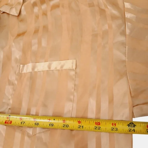 Victoria's Secret Sleep Shirt Satin Sz M Gold Striped Golden Romantic Vintage
