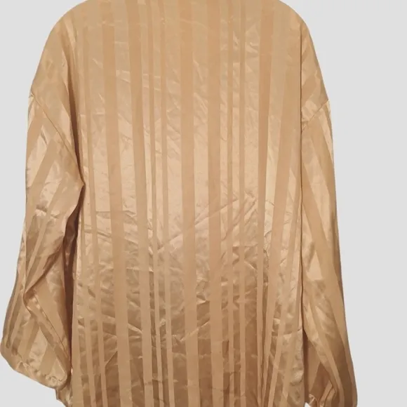 Victoria's Secret Sleep Shirt Satin Sz M Gold Striped Golden Romantic Vintage