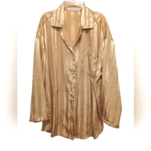 Victoria's Secret Sleep Shirt Satin Sz M Gold Striped Golden Romantic Vintage