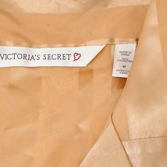Victoria's Secret Sleep Shirt Satin Sz M Gold Striped Golden Romantic Vintage