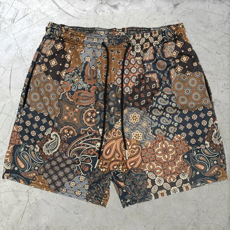 Vintage Cashew Flower Mesh Shorts