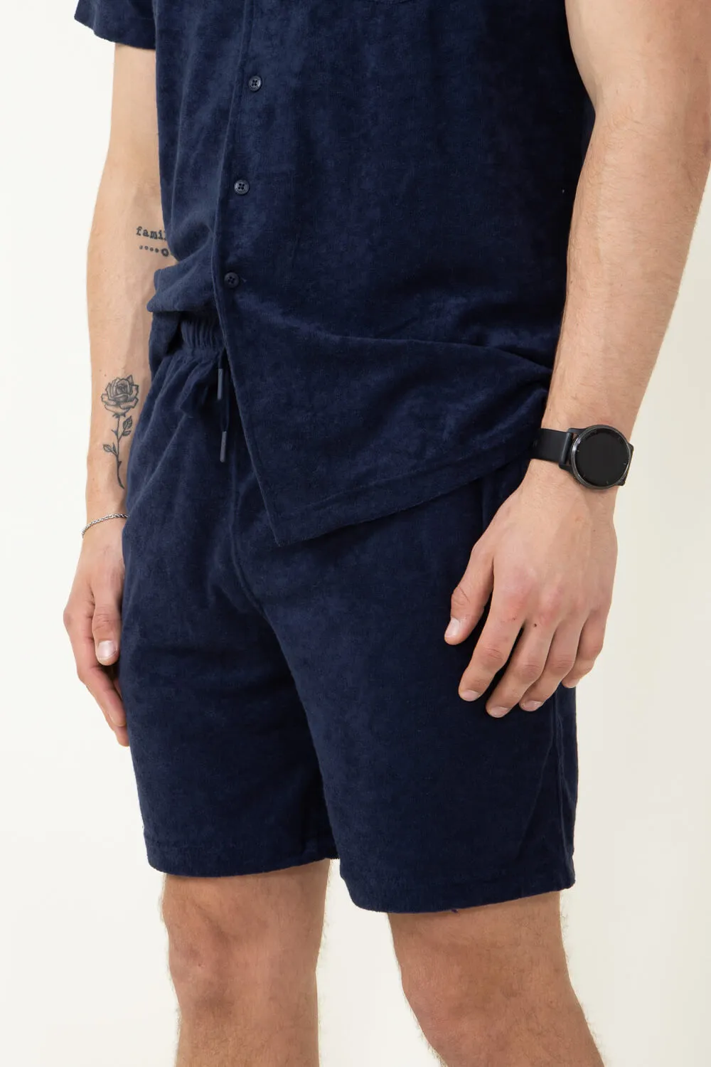 Vintage Summer Towel Terry Shorts for Men in Navy | V65702-NAVY