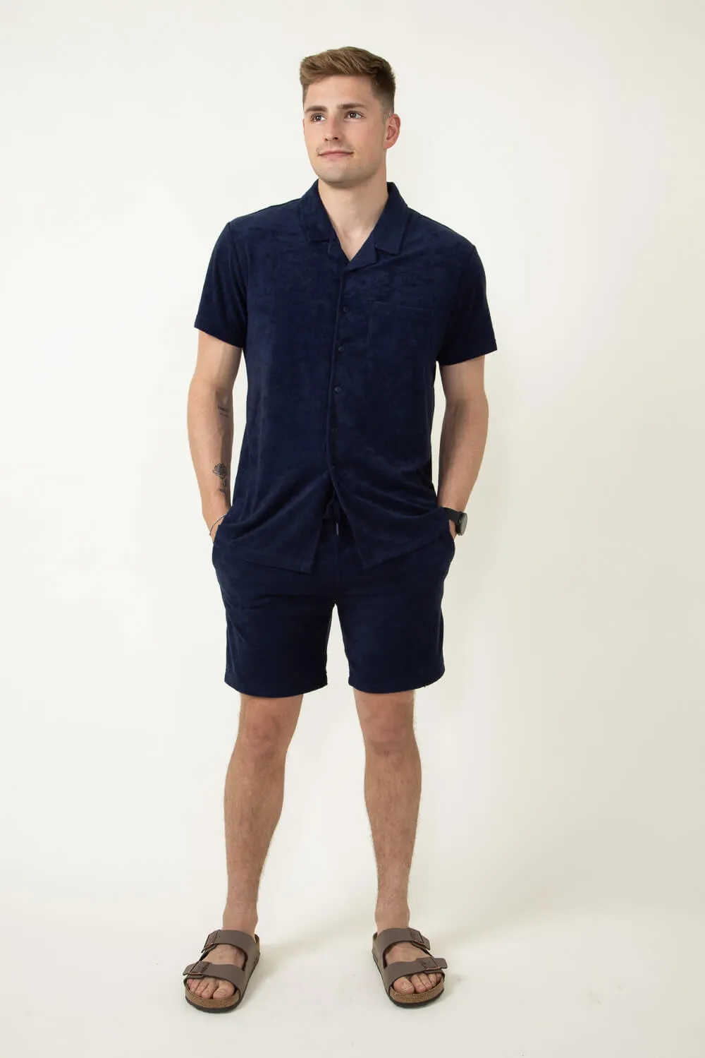 Vintage Summer Towel Terry Shorts for Men in Navy | V65702-NAVY