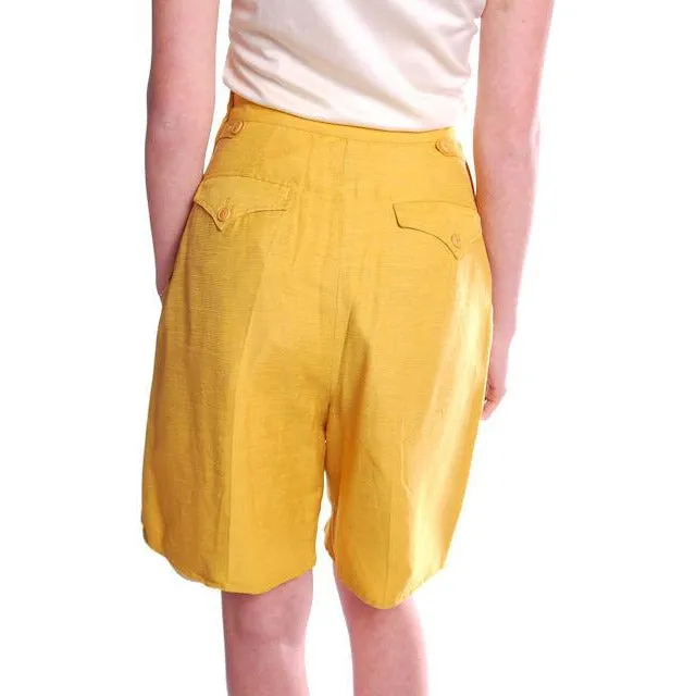 Vintage Tina Leser Yellow Silk Bermuda Shorts 1950S Small