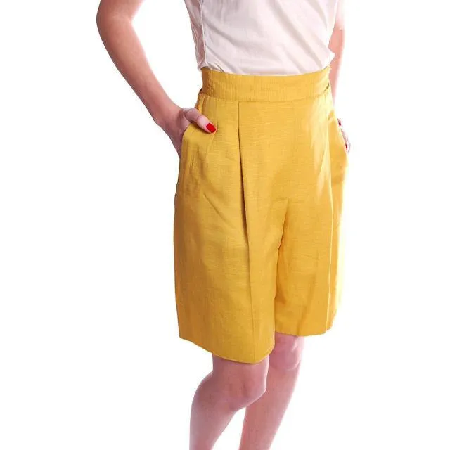 Vintage Tina Leser Yellow Silk Bermuda Shorts 1950S Small