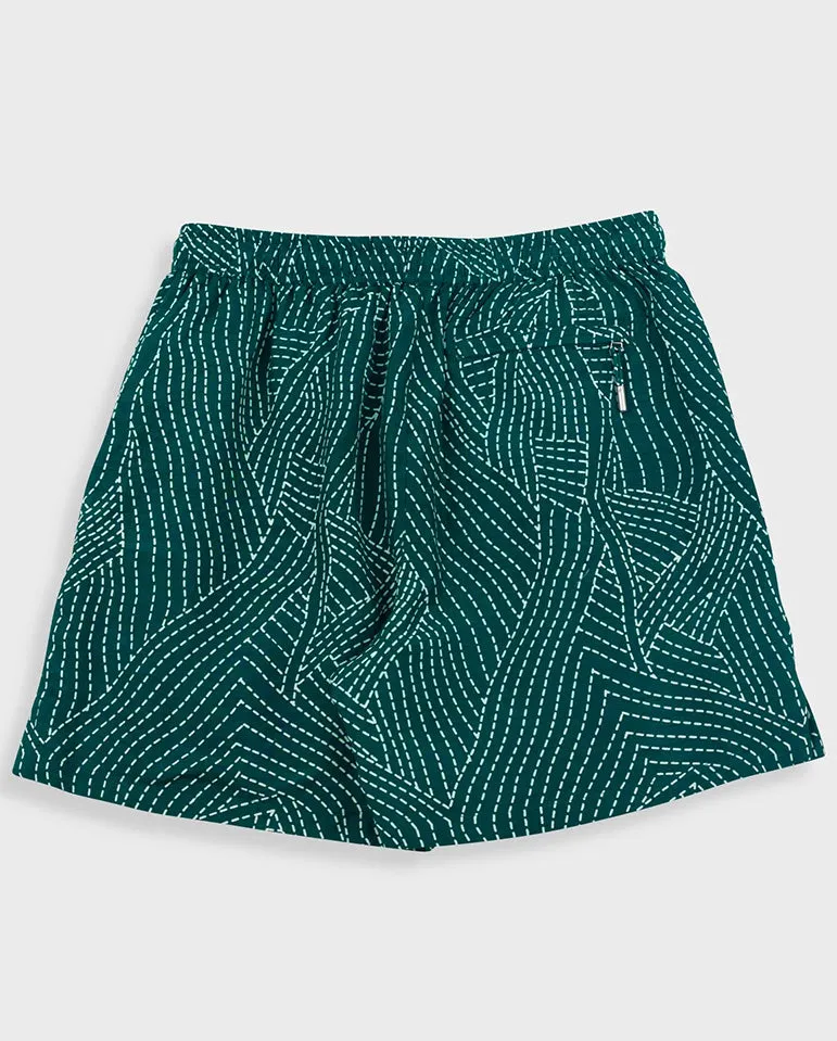 Wide Signal Shorts Vintage Green Stitch Print