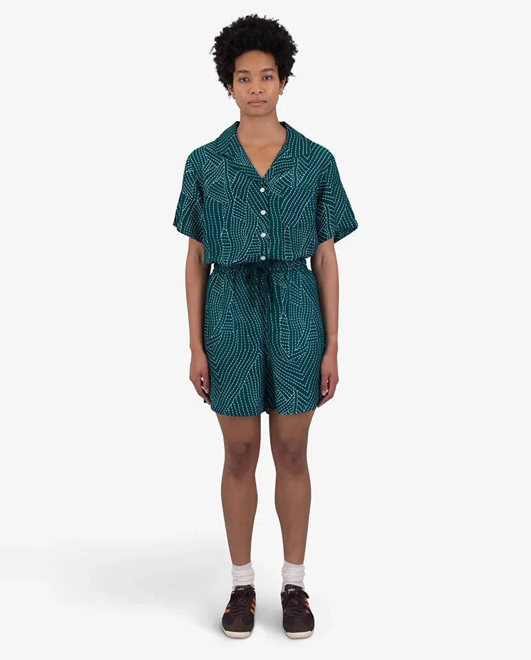 Wide Signal Shorts Vintage Green Stitch Print