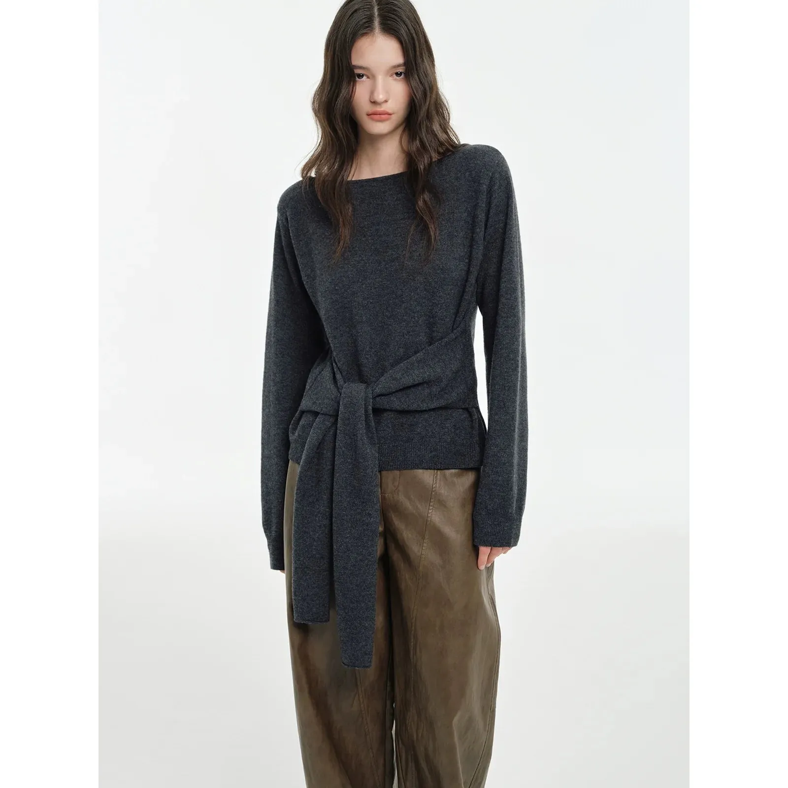 Wool Knit Tie-Front Sweater