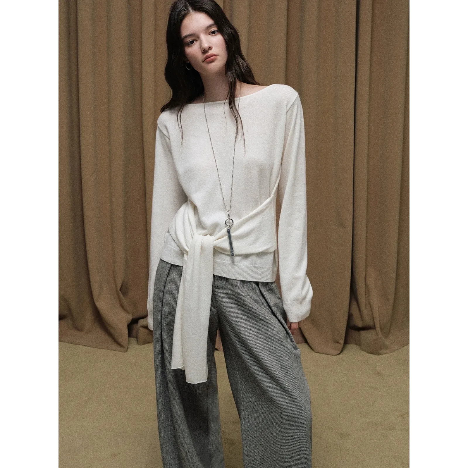Wool Knit Tie-Front Sweater