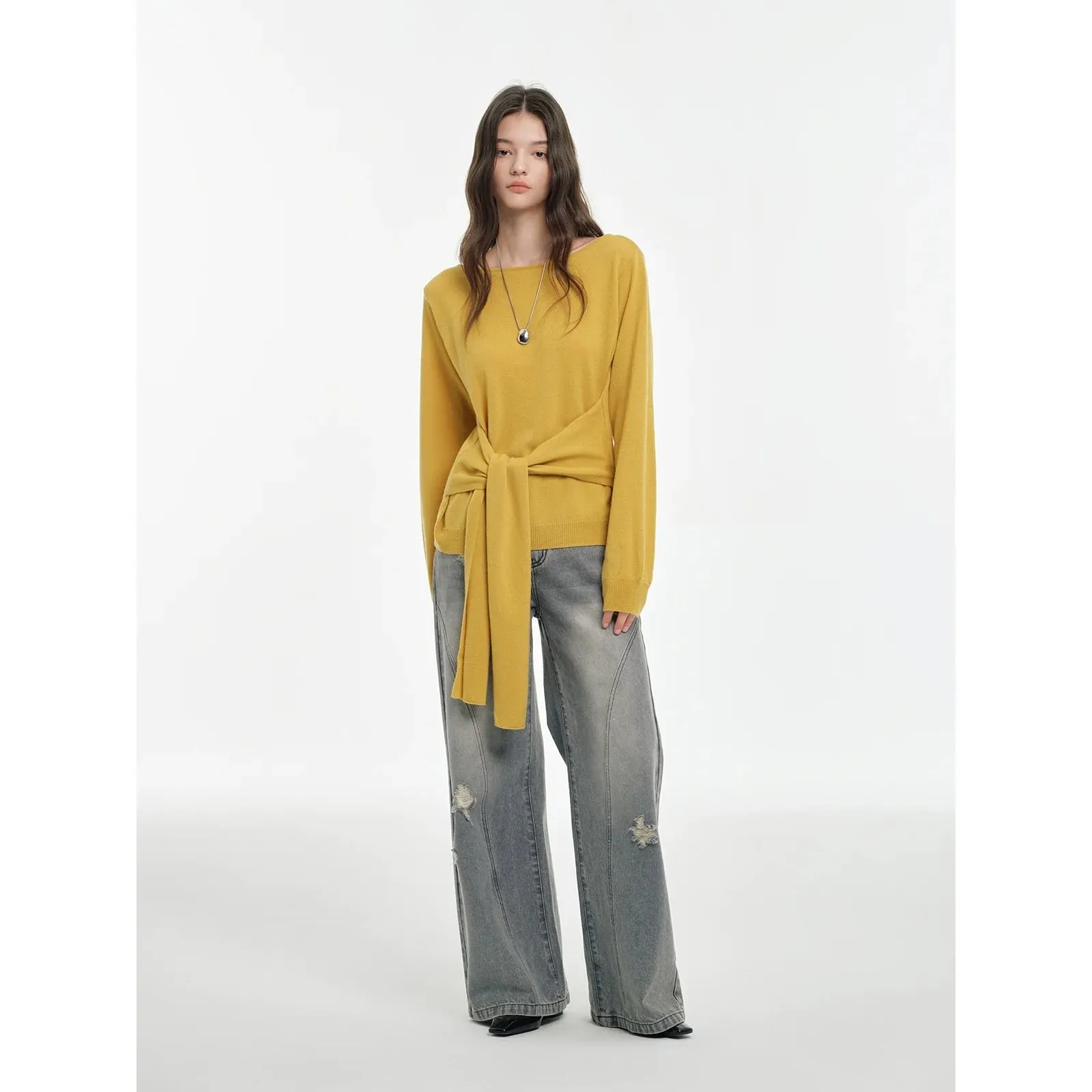 Wool Knit Tie-Front Sweater