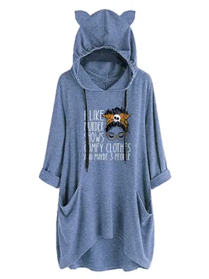 Words Printed 3/4 Sleeve Adorable Hoodies