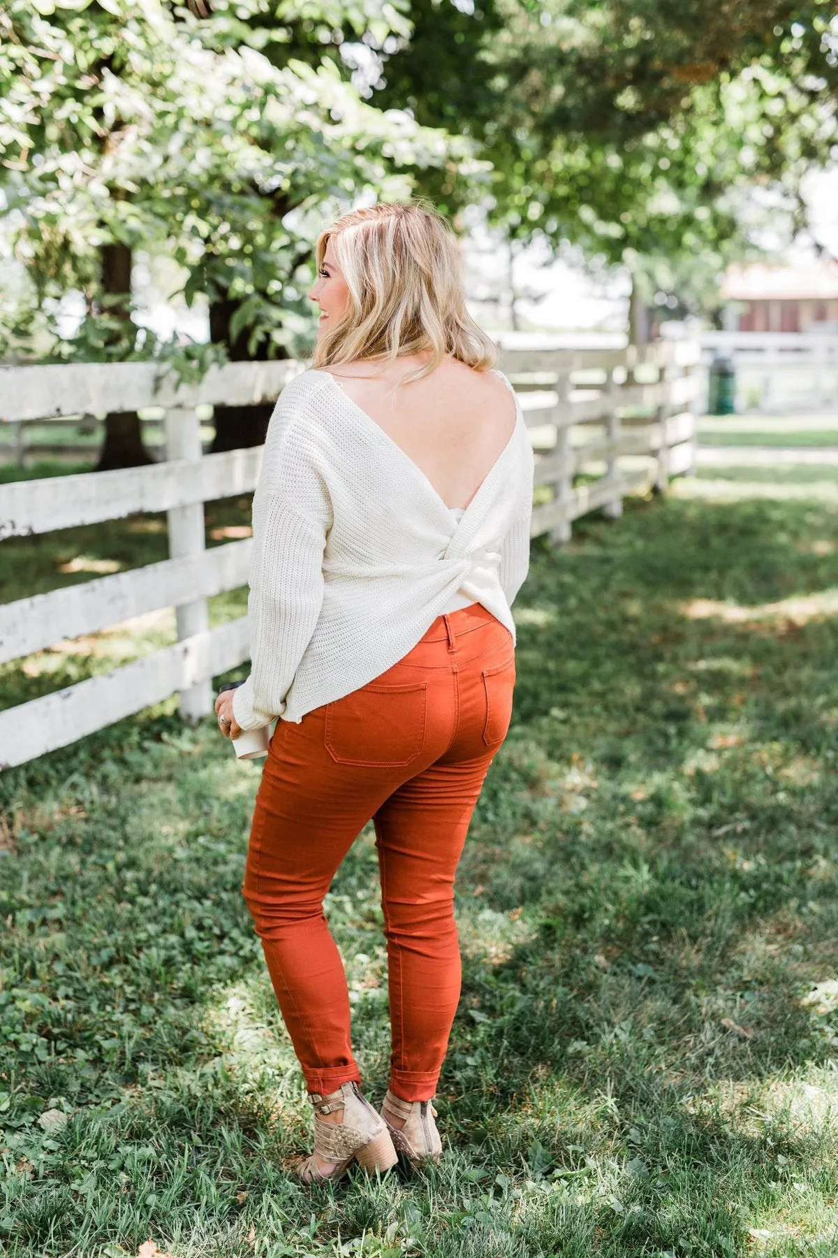 Xoxo Open Back Twist Sweater- Ivory