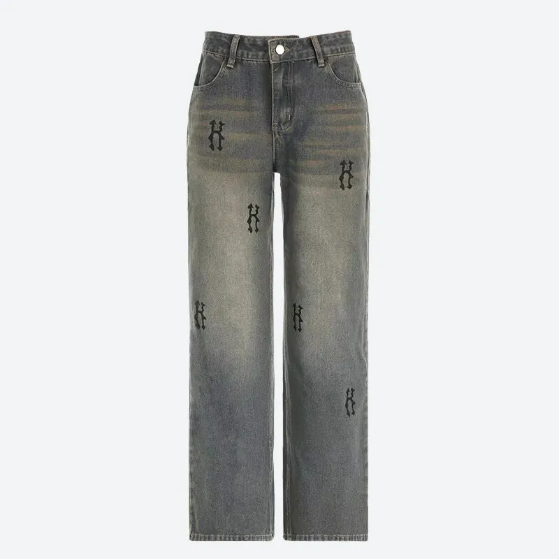 Y2K Letter Print Denim Jeans