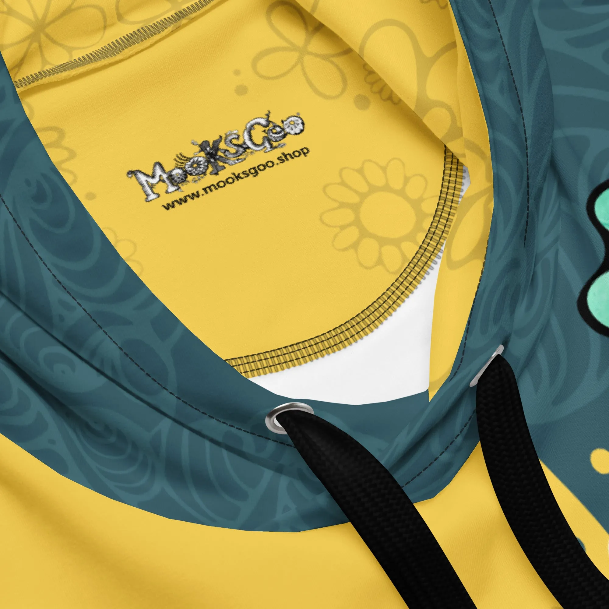 Yellow and Teal Colour Split Flower Power Recycled Hoodie