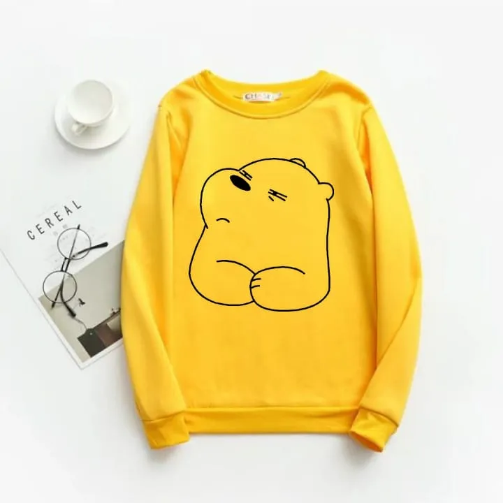 Yellow Naughty Bear Fleece Full Sleeves Sweatshirt For Women